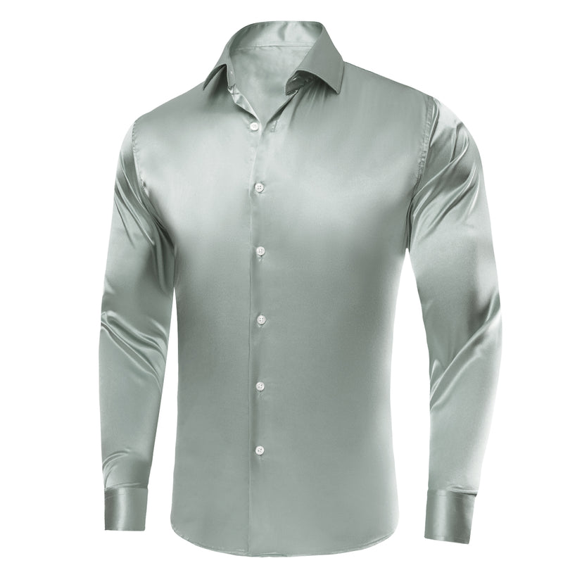 Gray Solid Satin Silk Dress Shirt shirt    - Sophisticated Gentlemen