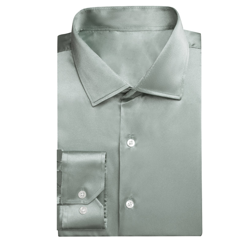 Gray Solid Satin Silk Dress Shirt shirt    - Sophisticated Gentlemen