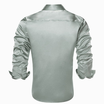 Gray Solid Satin Silk Dress Shirt shirt    - Sophisticated Gentlemen