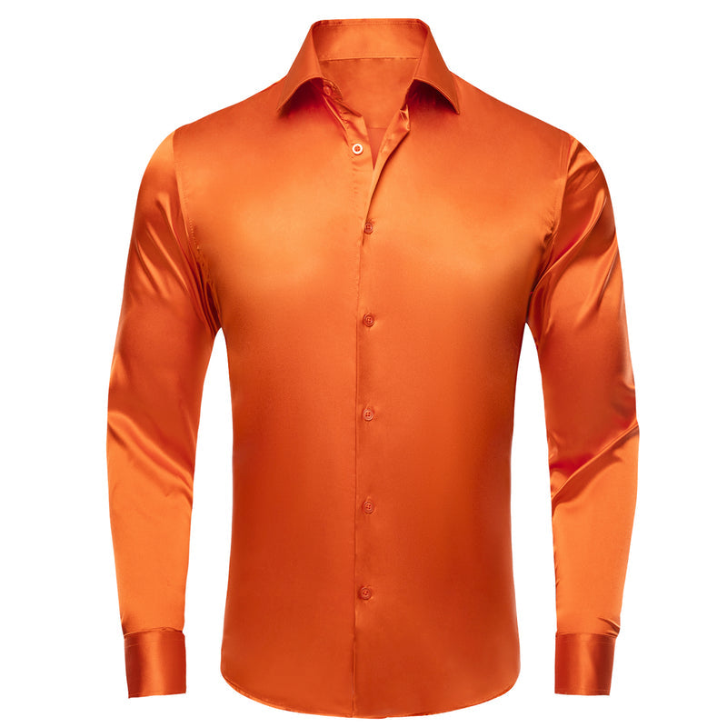 Orange Solid Satin Silk Dress Shirt shirt S   - Sophisticated Gentlemen