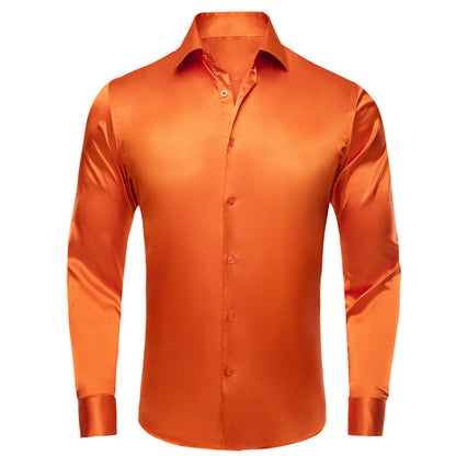 Orange Solid Satin Silk Dress Shirt shirt S   - Sophisticated Gentlemen