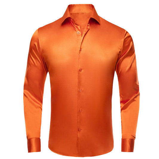 Orange Solid Satin Silk Dress Shirt shirt S   - Sophisticated Gentlemen