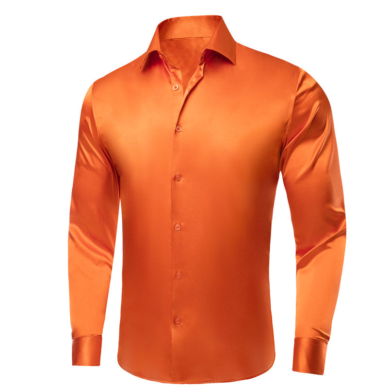 Orange Solid Satin Silk Dress Shirt shirt    - Sophisticated Gentlemen