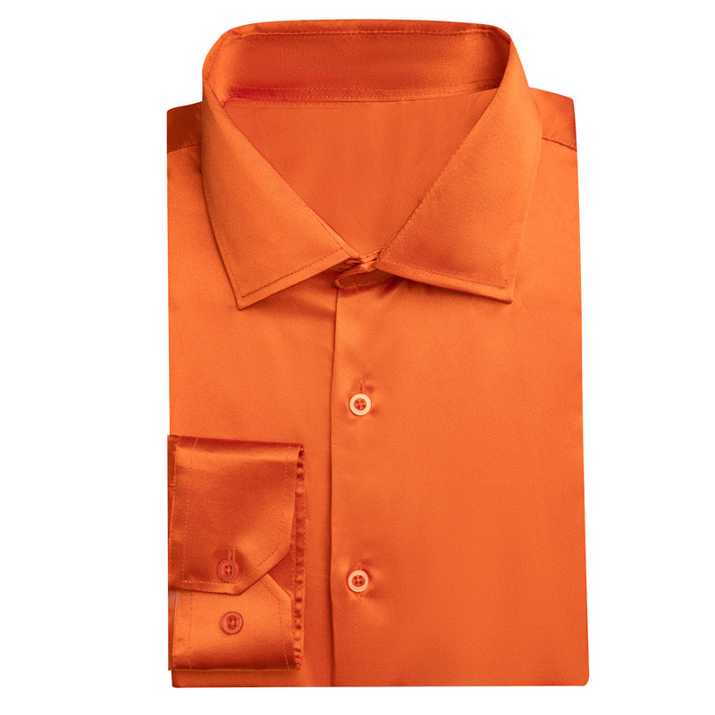 Orange Solid Satin Silk Dress Shirt shirt    - Sophisticated Gentlemen