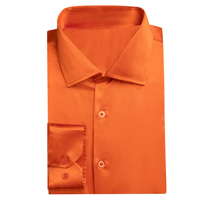 Orange Solid Satin Silk Dress Shirt shirt    - Sophisticated Gentlemen