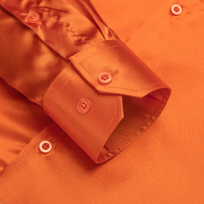 Orange Solid Satin Silk Dress Shirt shirt    - Sophisticated Gentlemen