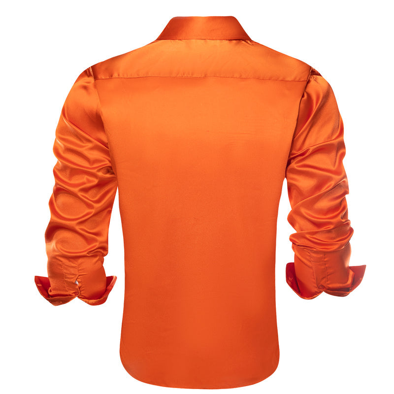 Orange Solid Satin Silk Dress Shirt shirt    - Sophisticated Gentlemen