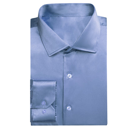 Pale Blue Solid Satin Silk Dress Shirt shirt    - Sophisticated Gentlemen