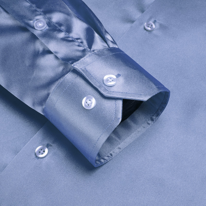 Pale Blue Solid Satin Silk Dress Shirt shirt    - Sophisticated Gentlemen