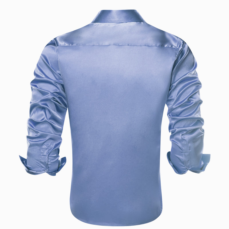 Pale Blue Solid Satin Silk Dress Shirt shirt    - Sophisticated Gentlemen