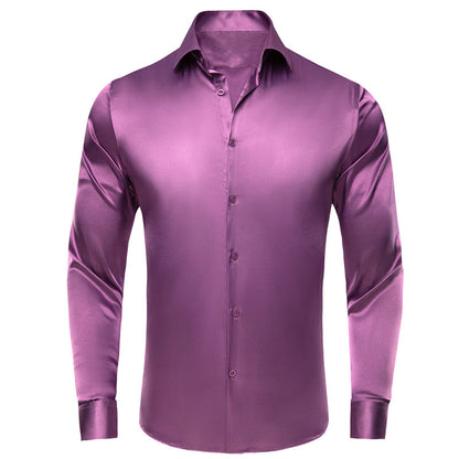 Violet Purple Solid Satin Silk Dress Shirt shirt S   - Sophisticated Gentlemen