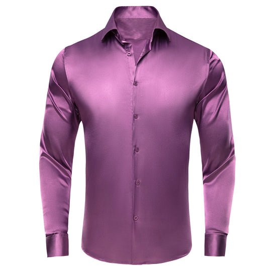 Violet Purple Solid Satin Silk Dress Shirt shirt S   - Sophisticated Gentlemen