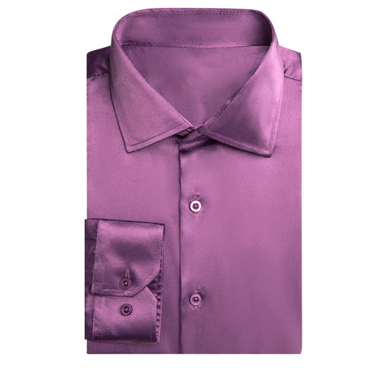 Violet Purple Solid Satin Silk Dress Shirt shirt    - Sophisticated Gentlemen