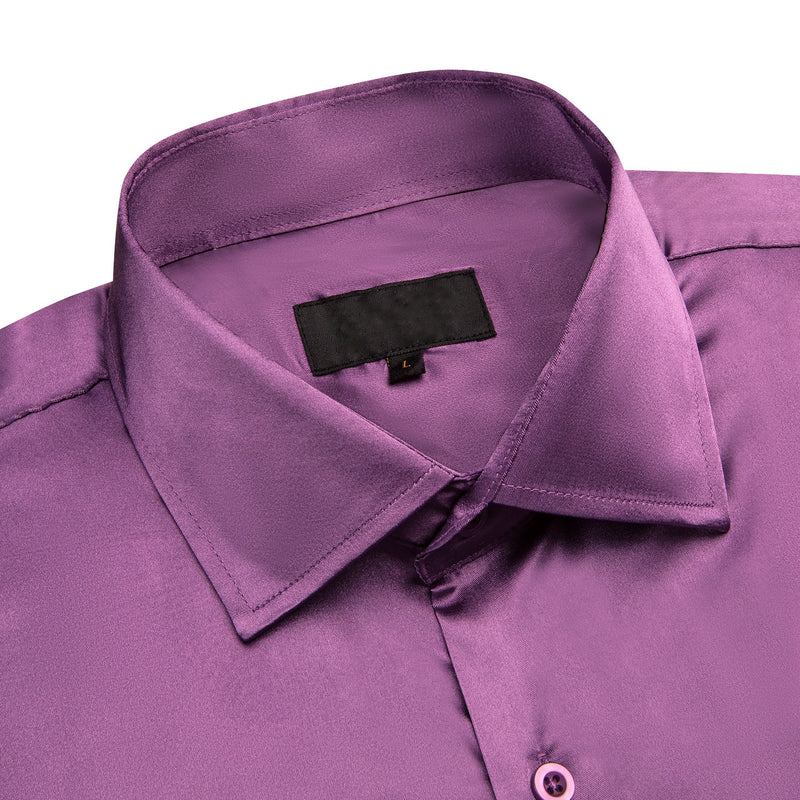 Violet Purple Solid Satin Silk Dress Shirt shirt    - Sophisticated Gentlemen
