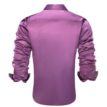 Violet Purple Solid Satin Silk Dress Shirt shirt    - Sophisticated Gentlemen