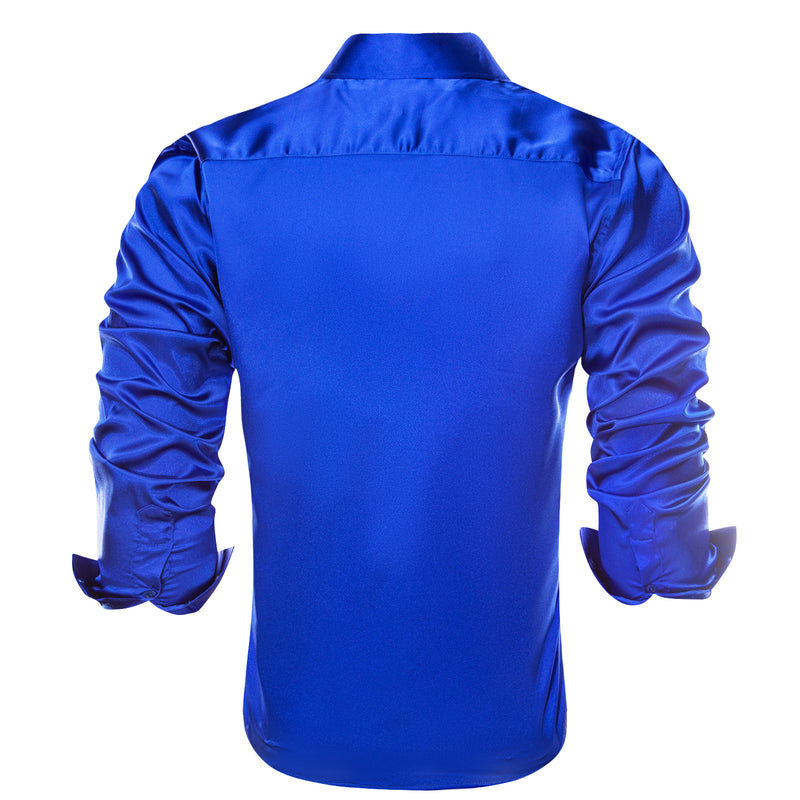 Klein Blue Solid Satin Silk Dress Shirt shirt    - Sophisticated Gentlemen