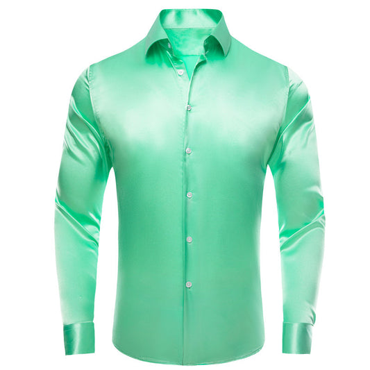 Mint Green Solid Satin Silk Dress Shirt shirt S   - Sophisticated Gentlemen