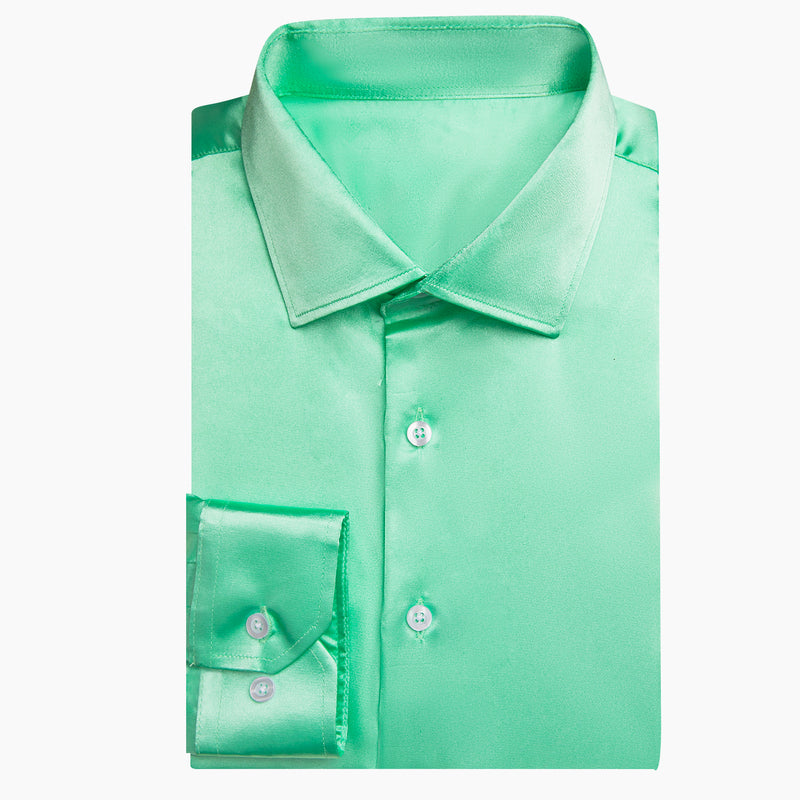 Mint Green Solid Satin Silk Dress Shirt shirt    - Sophisticated Gentlemen