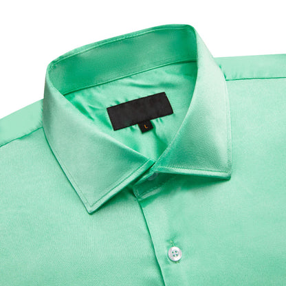 Mint Green Solid Satin Silk Dress Shirt shirt    - Sophisticated Gentlemen