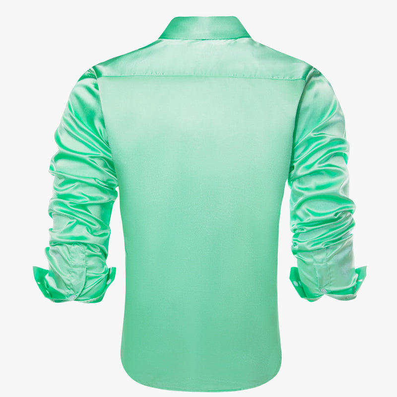 Mint Green Solid Satin Silk Dress Shirt shirt    - Sophisticated Gentlemen