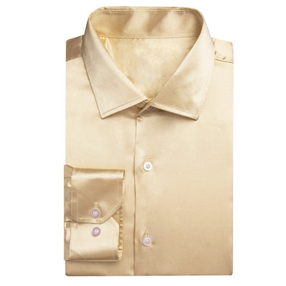 Beige Solid Satin Silk Dress Shirt shirt    - Sophisticated Gentlemen
