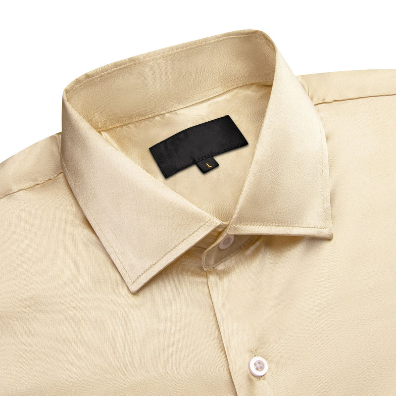 Beige Solid Satin Silk Dress Shirt shirt    - Sophisticated Gentlemen
