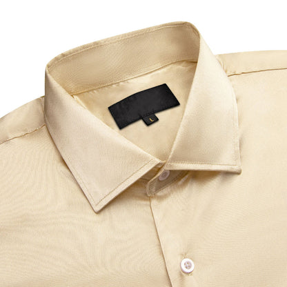 Beige Solid Satin Silk Dress Shirt shirt    - Sophisticated Gentlemen
