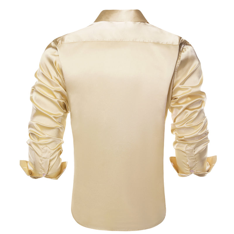 Beige Solid Satin Silk Dress Shirt shirt    - Sophisticated Gentlemen