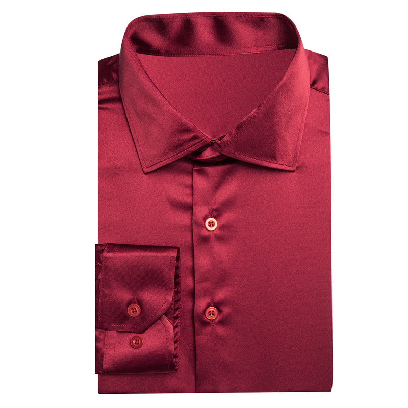 Burgundy Red Solid Satin Silk Dress Shirt shirt    - Sophisticated Gentlemen