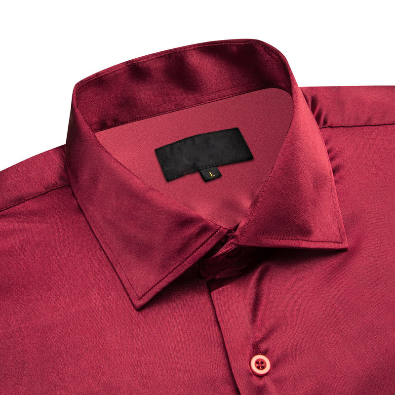Burgundy Red Solid Satin Silk Dress Shirt shirt    - Sophisticated Gentlemen