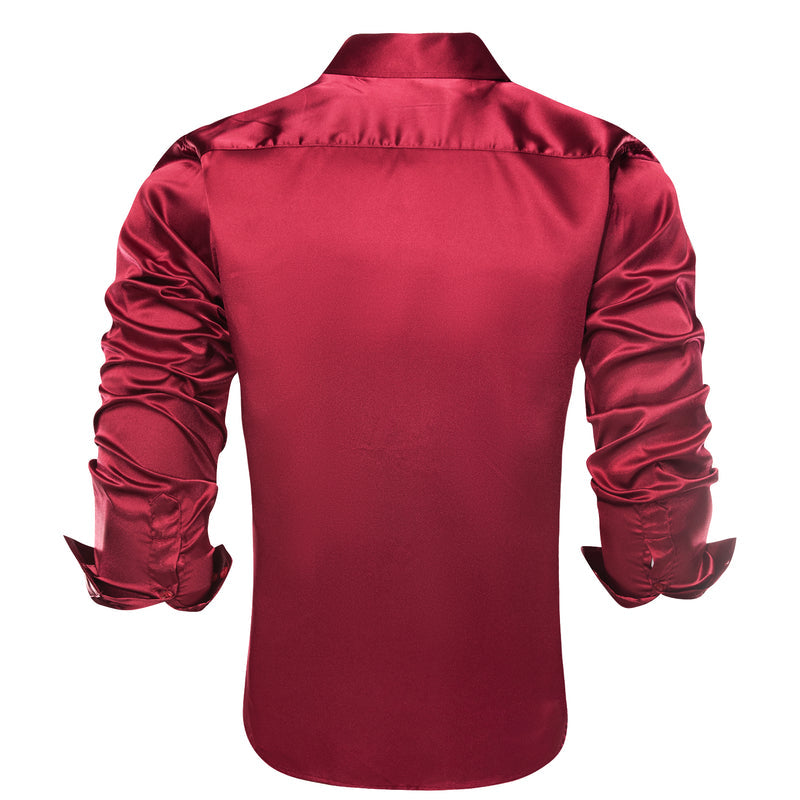 Burgundy Red Solid Satin Silk Dress Shirt shirt    - Sophisticated Gentlemen