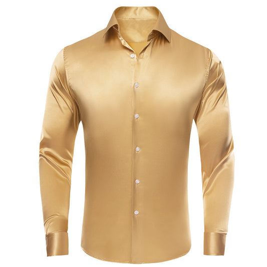 Gold Solid Satin Silk Dress Shirt shirt S   - Sophisticated Gentlemen