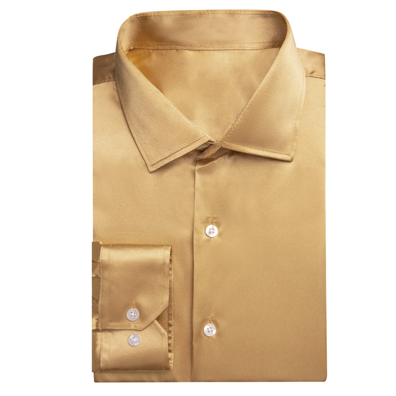 Gold Solid Satin Silk Dress Shirt shirt    - Sophisticated Gentlemen