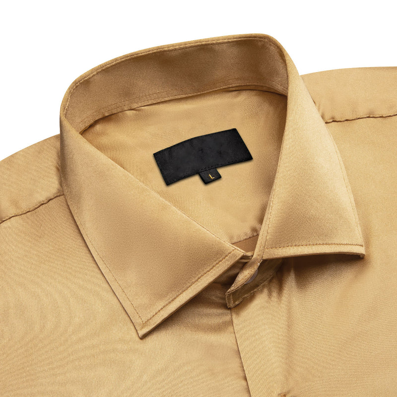 Gold Solid Satin Silk Dress Shirt shirt    - Sophisticated Gentlemen