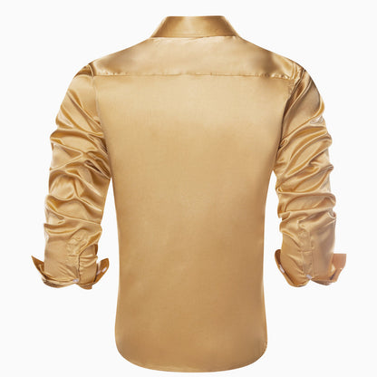 Gold Solid Satin Silk Dress Shirt shirt    - Sophisticated Gentlemen