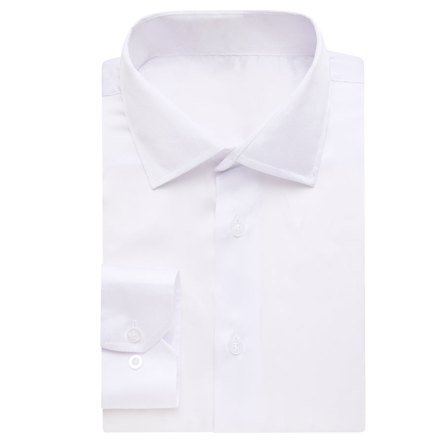 White Solid Satin Chiffon Non-Stretch Dress Shirt shirt    - Sophisticated Gentlemen