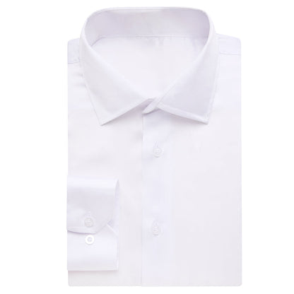 White Solid Satin Chiffon Non-Stretch Dress Shirt shirt    - Sophisticated Gentlemen