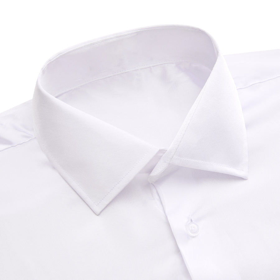 White Solid Satin Chiffon Non-Stretch Dress Shirt shirt    - Sophisticated Gentlemen