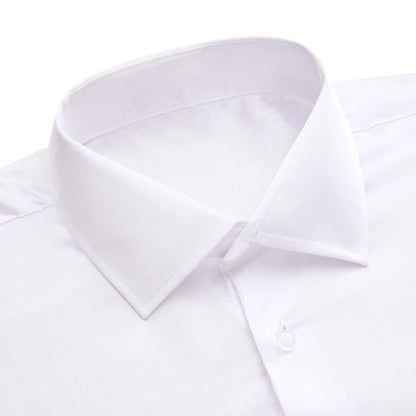 White Solid Satin Chiffon Non-Stretch Dress Shirt shirt    - Sophisticated Gentlemen