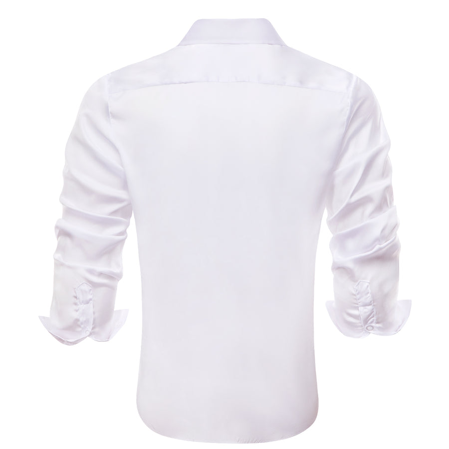 White Solid Satin Chiffon Non-Stretch Dress Shirt shirt    - Sophisticated Gentlemen