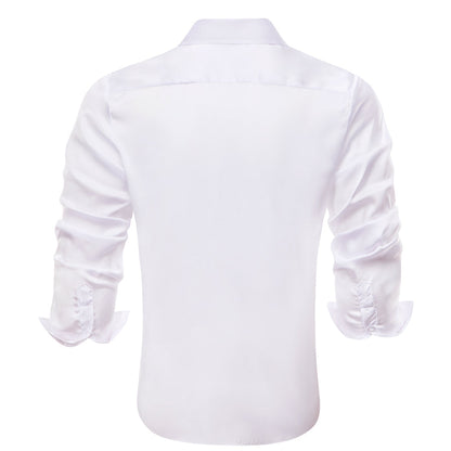 White Solid Satin Chiffon Non-Stretch Dress Shirt shirt    - Sophisticated Gentlemen