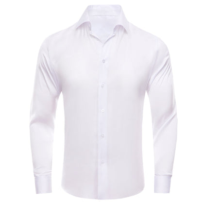 White Solid Satin Chiffon Non-Stretch Dress Shirt shirt S   - Sophisticated Gentlemen