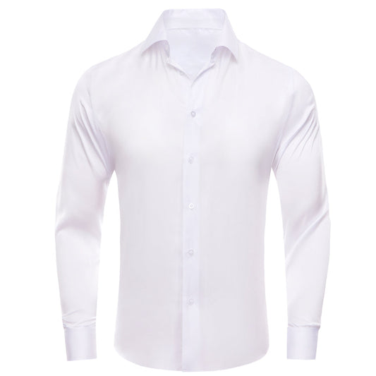 White Solid Satin Chiffon Non-Stretch Dress Shirt shirt S   - Sophisticated Gentlemen