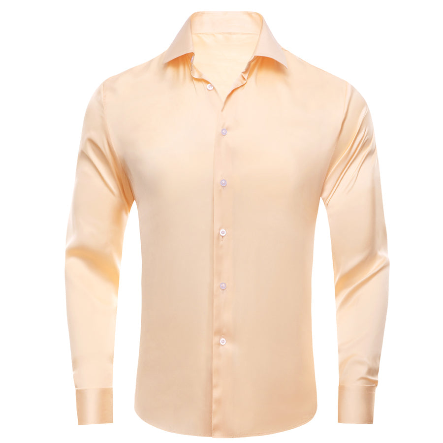 Mist Orange Solid Satin Chiffon Non-Stretch Dress Shirt shirt S   - Sophisticated Gentlemen