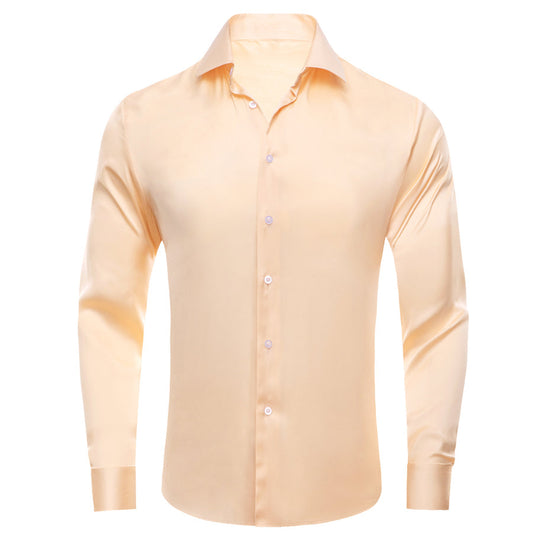 Mist Orange Solid Satin Chiffon Non-Stretch Dress Shirt shirt S   - Sophisticated Gentlemen
