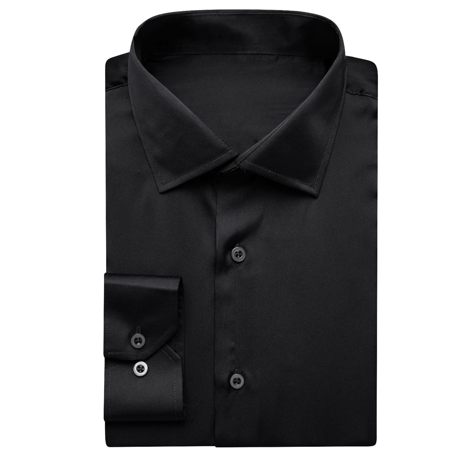 Black Solid Satin Chiffon Dress Shirt shirt    - Sophisticated Gentlemen