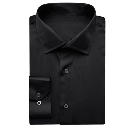 Black Solid Satin Chiffon Dress Shirt shirt    - Sophisticated Gentlemen