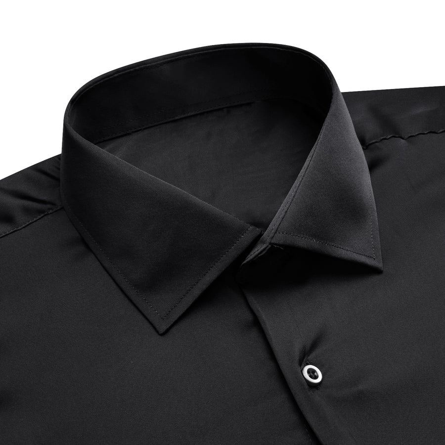Black Solid Satin Chiffon Dress Shirt shirt    - Sophisticated Gentlemen