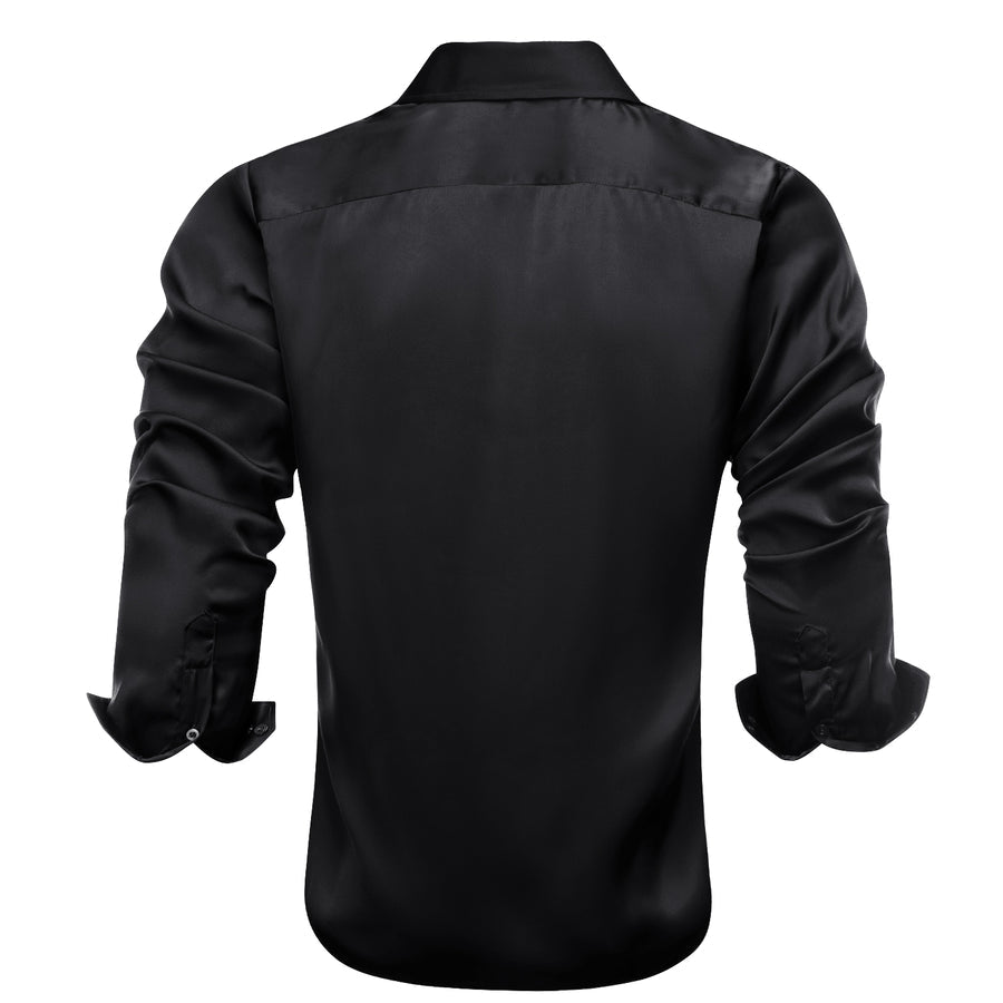 Black Solid Satin Chiffon Dress Shirt shirt    - Sophisticated Gentlemen