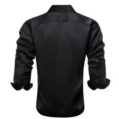Black Solid Satin Chiffon Dress Shirt shirt    - Sophisticated Gentlemen